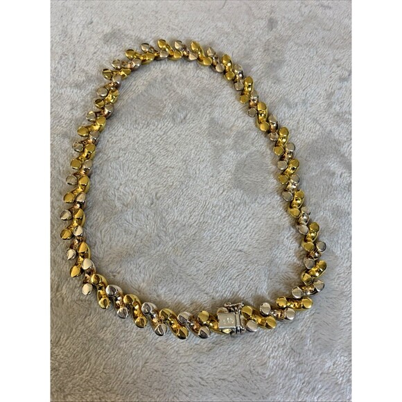 Vintage Italy 925 Sterling Silver Chunky Two-Tone Nugget Link 16” Necklace 49.6g - Picture 5 of 11